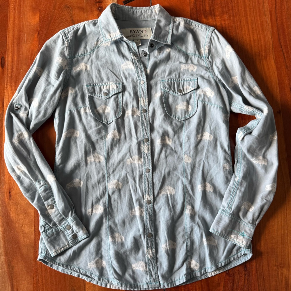 Ryan Michael Light Blue Buffalo Patterned Western… - image 4